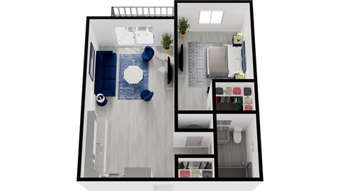 Floor plan for 1 bed, 1 bath, 675 sqft